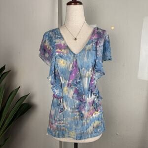 Banana Republic Top Womens XS Bright Watercolor Ruffle Silk Flowy Boho Fairy Y2K